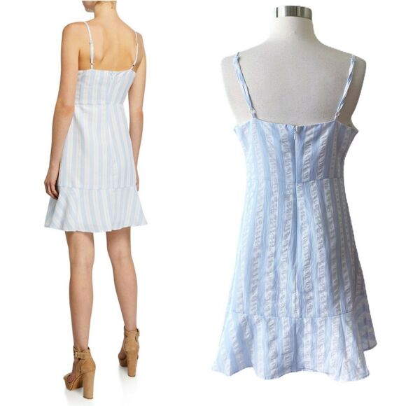 CUPCAKES CASHMERE Corsiva Mini Flounce Dress Striped Spaghetti-Strap Blue 8 NWT - Picture 8 of 8